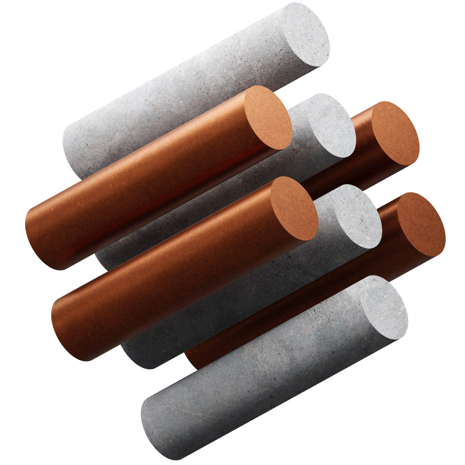 A set of four colorful metal rods, each uniquely colored, positioned side by side for a striking visual effect