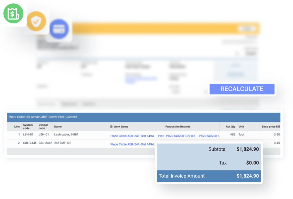 An invoice is shown on the invoice page, highlighting the relevant transaction information clearly